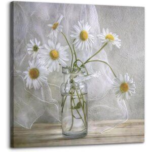 Bathroom Wall Décor, Canvas Wall Art, Modern Gallery Decor Print White daisy